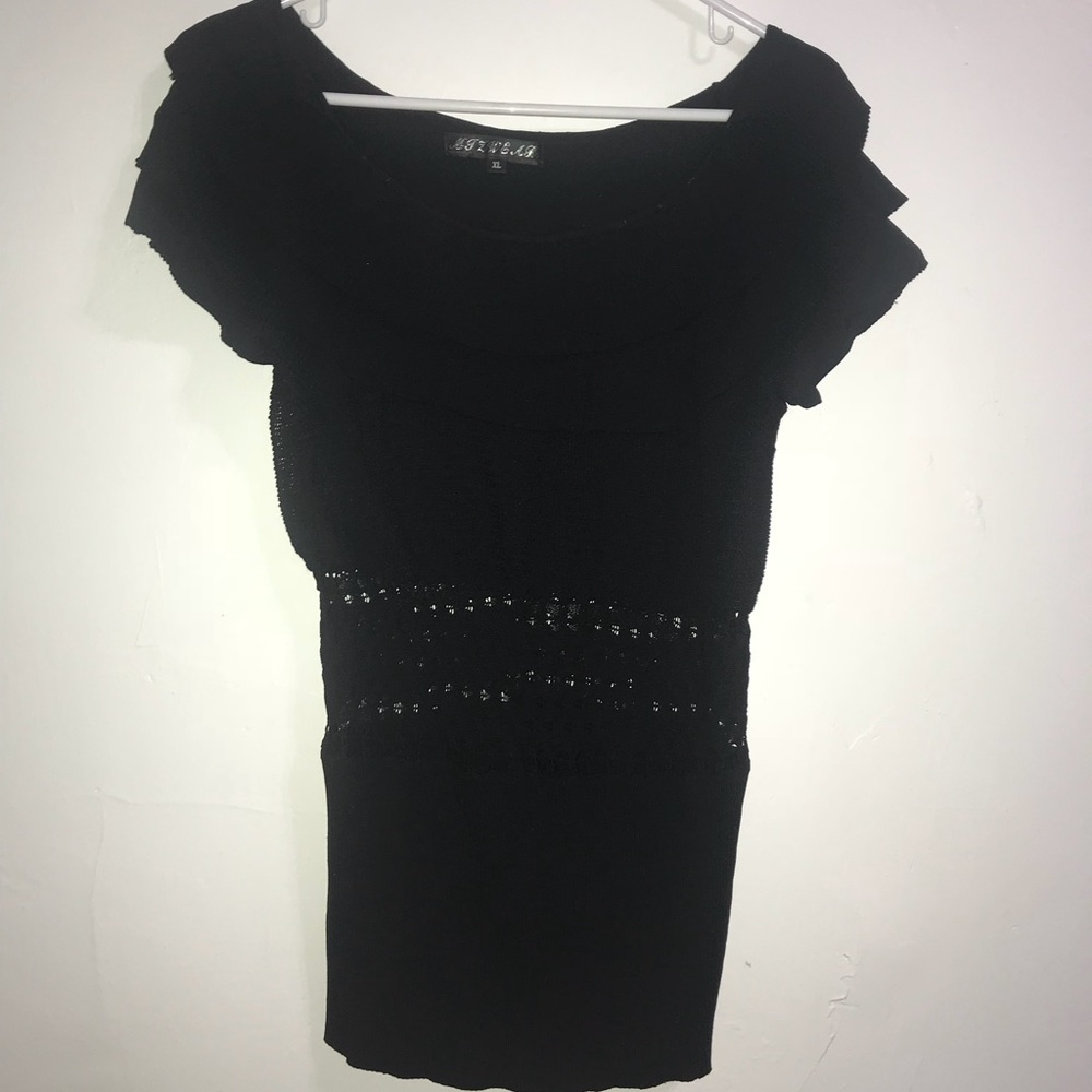 Ruffled Top With Net Design Stretchy Material, Xl - image 8